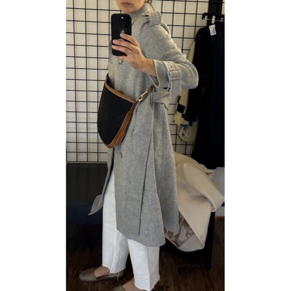 $899 Theory Coat Womens Small S Gray Wool Cashmere Long Overcoat Pockets Trench - Picture 3 of 8